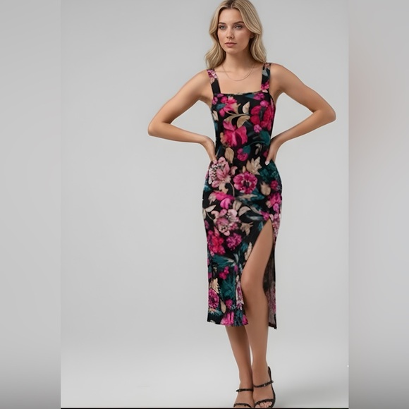 Boho Floral Print Split Thigh Cami Dress - Picture 2 of 10